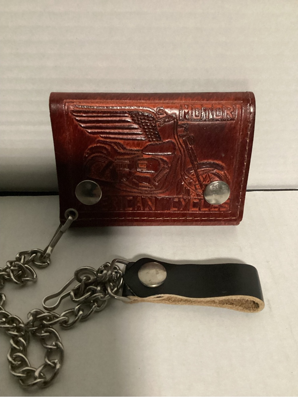 Genuine Leather Motorcycle Wallet with Chain - Brown